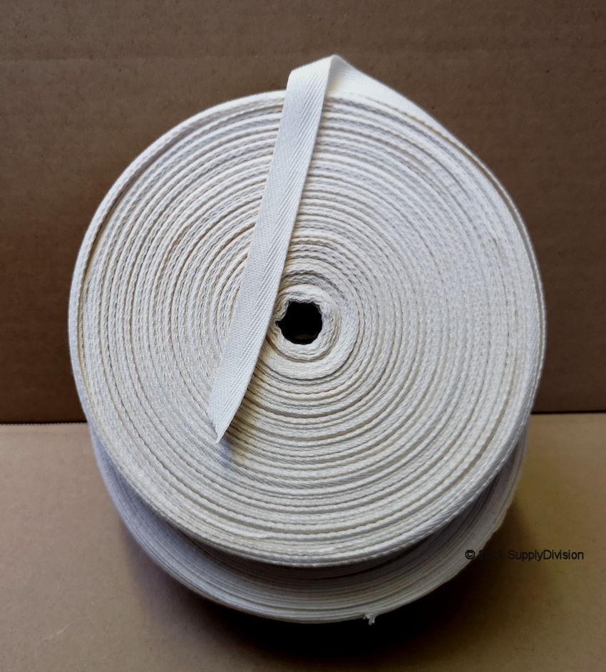 13mm Unbleached 100% cotton twill webbing tape, 100m.